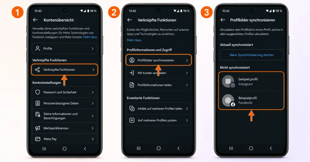 Profilbild-Synchronisierung für Instagram und Facebook prüfen