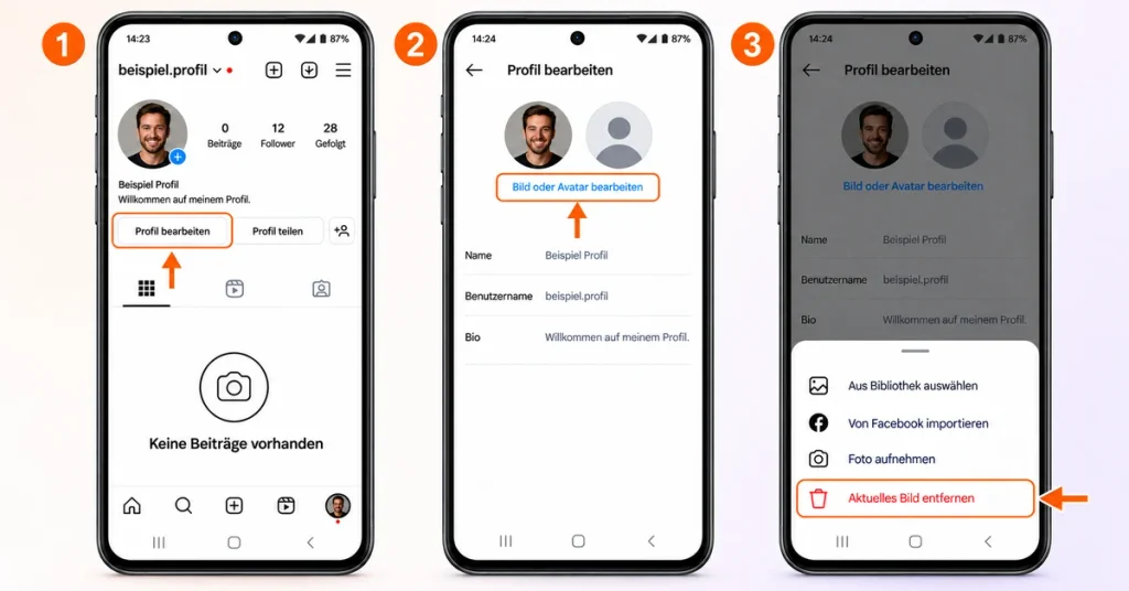 Instagram-Profilbild über „Aktuelles Bild entfernen“ löschen