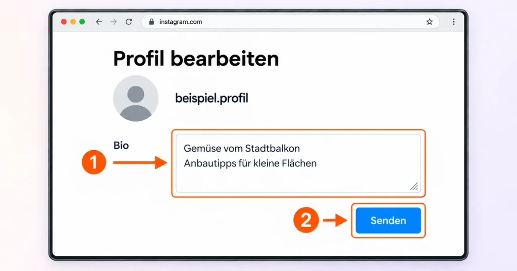 Bio-Feld und Senden-Schaltfläche in der Profilbearbeitung am Computer